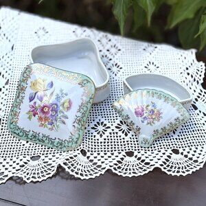Pair of Vintage Porcelain Trinket Boxes German Pottery for Rings and Jewelry